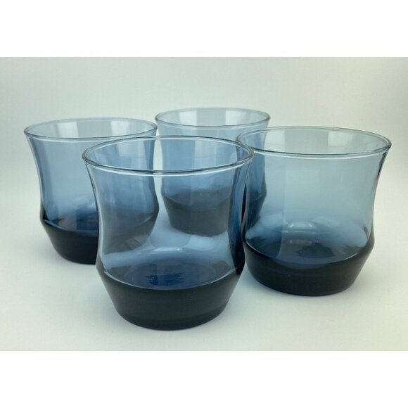 Vintage 70s glass tumblers, Libbey Apollo dusky blue tumblers, set of 4 - Picture 1 of 5